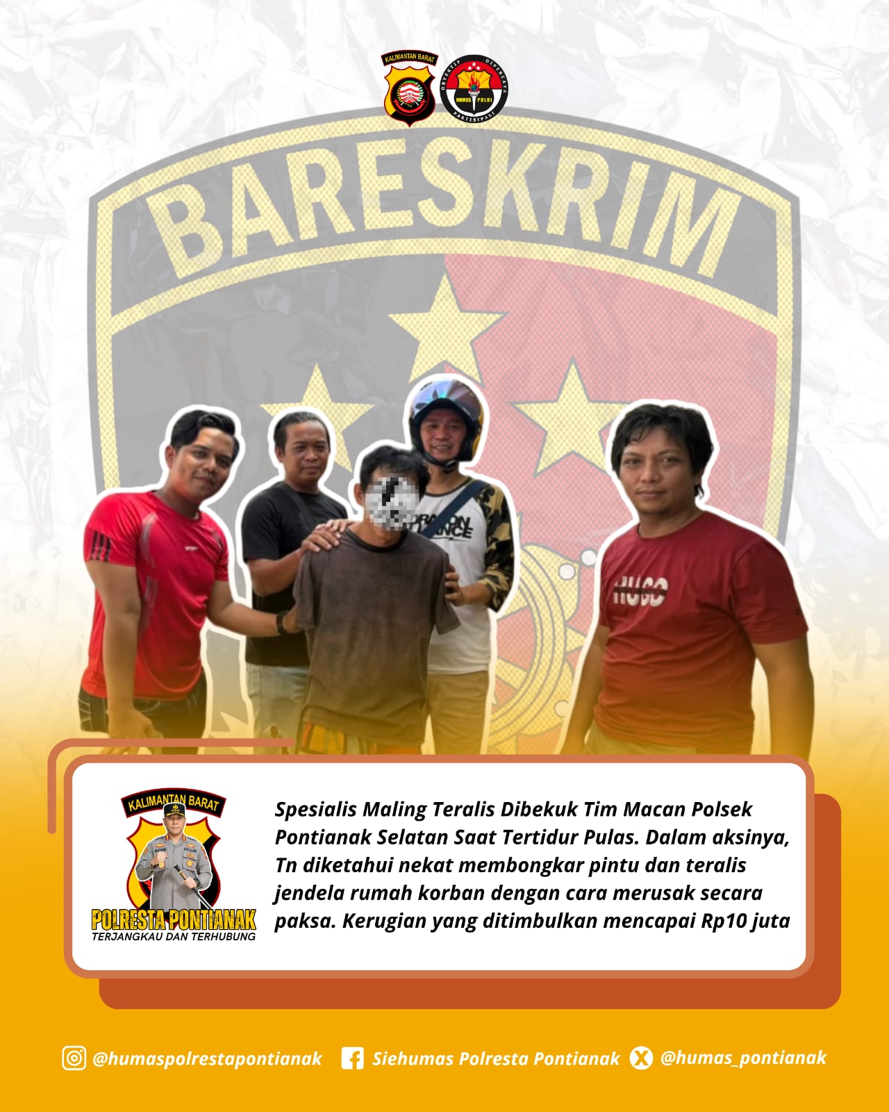 Tertidur Pulas, Spesialis Pencurian Teralis di Pontianak Diringkus Tim Macan Selatan