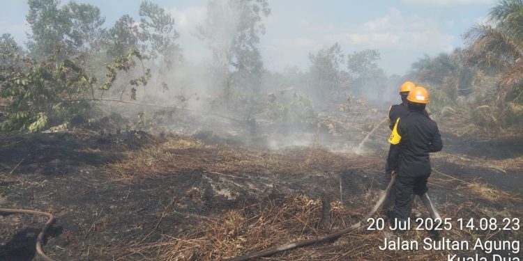 Satbrimob Polda Kalbar kembali bergerak cepat melakukan pemadaman api dilahan kosong yang ada di Kabupaten Kubu Raya. Senin (21/07/25).